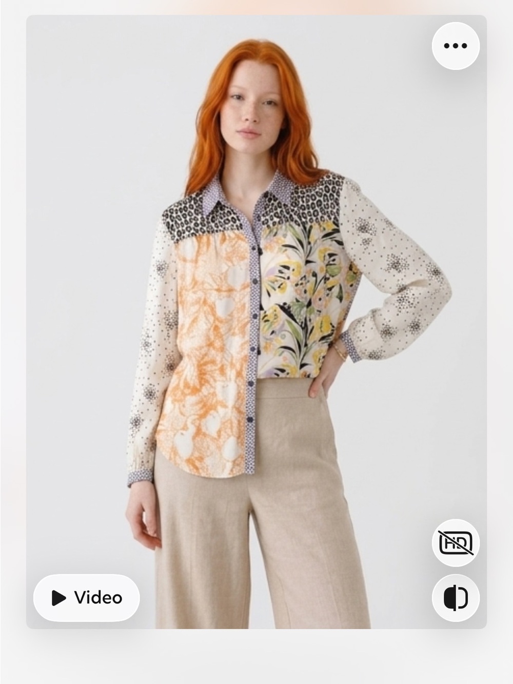 Anthropologie Maeve mixed Print Button-Up Blouse in Cream and Orange